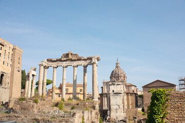 Fototapeta na wymiar Roman ruins in Rome, Forum. Roman ancient architecture.