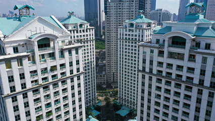 Fototapeta na wymiar Aerial photo of the apartment environment in Jakarta