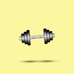 Fototapeta na wymiar Dumbbell on a yellow background. Shadow. Isolated. Sports equipment, gym, fitness. Sports