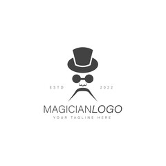 Magician with magic hat logo design illustration icon