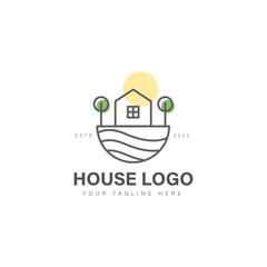 House tree line logo design icon illustration