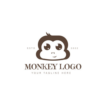 Cute face little monkey logo design icon illustration