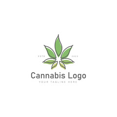 Cannabis line logo design icon illustration
