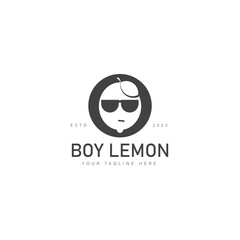Negative space boy with lemon logo design icon illustration