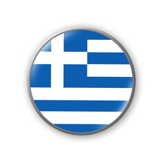 Greece flag. Round badge in the colors of the Greece flag. Isolated on white background. Design element. 3D illustration.