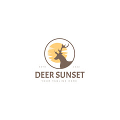 Deer with sunset logo design icon illustration