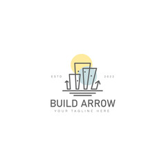 Line building with arrows logo design icon illustration