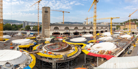 Stuttgart 21 construction site for new railway train station of Deutsche Bahn DB panorama in Germany - 538325785