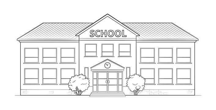 Classic school building - black and white illustration