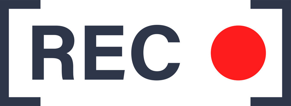 Recording icon. Red logo camera video recording signs. Rec illustrations.