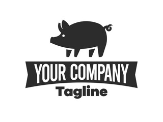 Monochrome silluette pork logo template for industry, company, branding