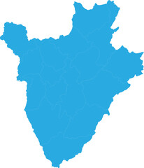burundi map. High detailed blue map of burundi on transparent background.