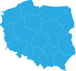 poland map. High detailed blue map of poland on transparent background.