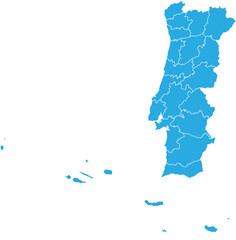 portugal map. High detailed blue map of portugal on transparent background.
