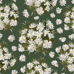 Wildflowers. Hand drawn Vibrant floral pattern blossom flowers chamomile seamless background. Ornament for clothes, textiles, interior, gift wrapping, postcards, invitations