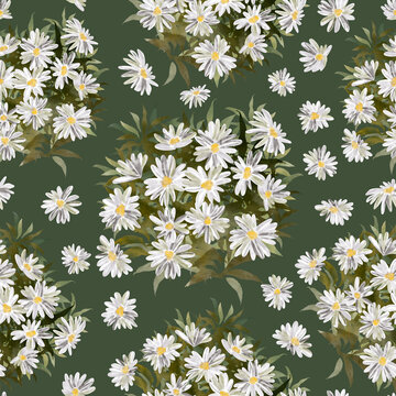 Wildflowers. Hand drawn Vibrant floral pattern blossom flowers chamomile seamless background. Ornament for clothes, textiles, interior, gift wrapping, postcards, invitations