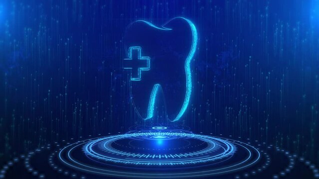 Teeth Text Cyberspace Future Digital Technology Hologram Loop Concept. Healthy tooth dentist. Toothbrushing, flossing,mouth washing
