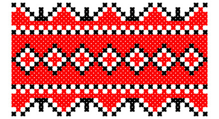 Embroidered good like old handmade cross-stitch ethnic Ukraine pattern. Ukrainian towel ornament, rushnyk called, vector.