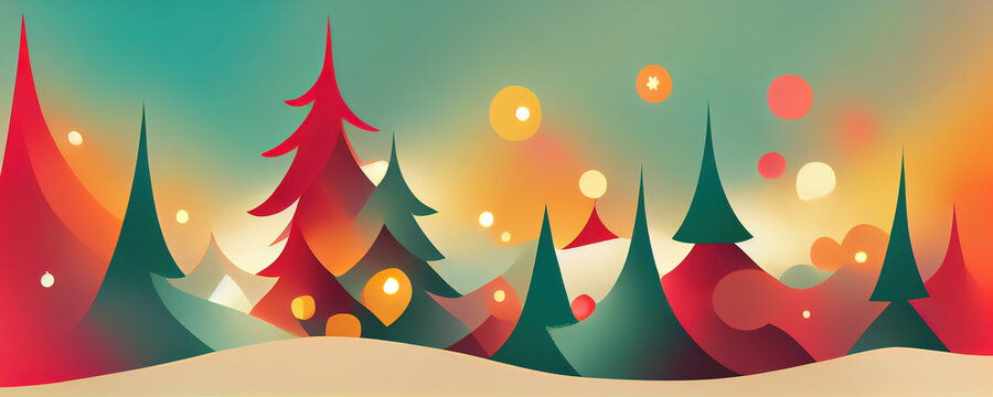 Bunter Weihnachtshintergrund mit Tannen Banner, Illustration