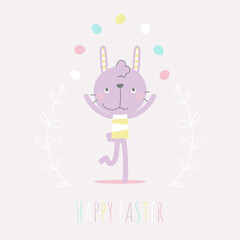 happy easter festival with animal pet  bunny rabbit and egg, pastel color background, flat vector illustration cartoon character