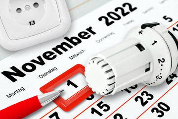 Deutscher Kalender 2022 Monat November    Energie und Finanzen mit Strom und Gas - obrazy, fototapety, plakaty