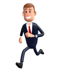 3D cartoon businessman with run gesture. Businessman 3D character