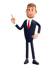 Fototapeta premium 3D cartoon businessman with pointing gesture. Businessman 3D character