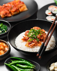 traditional korean food and rice, selective focus