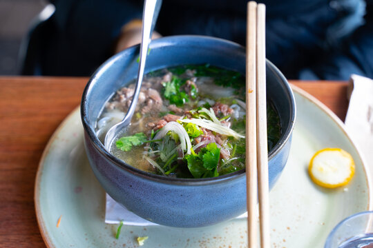 A bowl of beef pho noodle, Vietnamese food