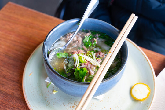 A bowl of beef pho noodle, Vietnamese food