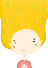 A girl with yellow hair on a white background