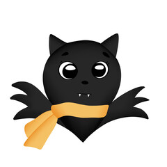 Black bat in a scarf on a white isolated background