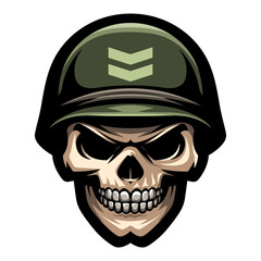 American soldier, skull warrior logo. Sport mascot label. T shirt print.