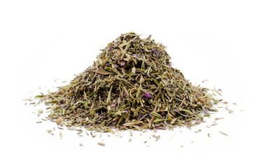 Dried spice thyme on white background.