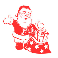 Christmas silhouette with Santa Claus with arms apart and a bag with gifts, 