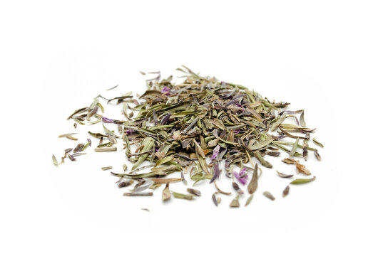 Dry spice thyme on white background.