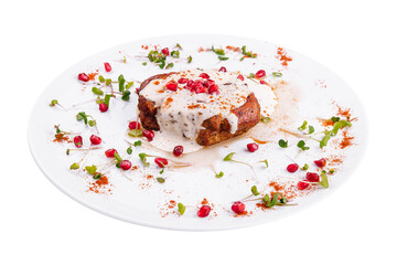 Delicious pork chop stewed in a creamy wine sauce with herbs