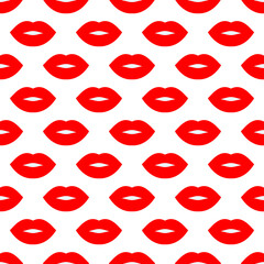 Sexy lips. Seamless vector pattern. Red lips on a white background. Fashion pop art backdrop. For modern original designs, prints, textiles, fabrics, wallpapers, posters, textiles, wrappings, and web.