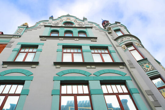 The building 23 25 on Pikk street in Art Nouveau style, Tallinn, Estonia. The building was built in 1908 by the Estonian architect Jacques Rosenbaum
