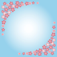 Fototapeta na wymiar 桜のフレーム背景素材　ブルー　正方形