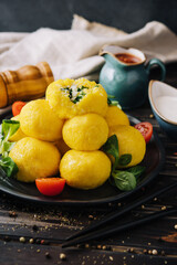 cheese balls with garlic and dill inside