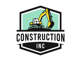 Vintage excavator construction logo template isolated on white