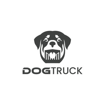 An illustration logo featuring a dog's head with a truck bamber mouth, suitable for transportation, travel and tourism businesses or other creative businesses.