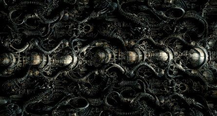 Biomechanical texture in a post apocalyptic horror future