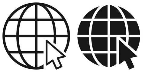 ofvs186 OutlineFilledVectorSign ofvs - globe mouse click cursor vector icon . pointer . cyberspace . cyber attack . isolated transparent . black outline and filled version . AI 10 / EPS 10 . g11525