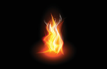 Realistic burning fire flames with shiny bright elements.