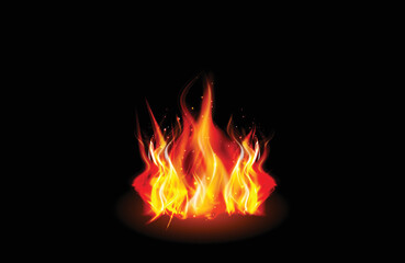 Fototapeta premium Realistic burning fire flames with shiny bright elements.