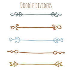 Obraz premium Hand drawn cute colored dividers set. Ornamental decorative elements. Vector doodle elements design.