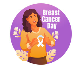 A smiling black woman with satin ribbon symbolizing International Breast Cancer Day