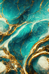 Abstract marble textured background. Fluid art modern wallpaper. Marbe gold and turquoise surface	